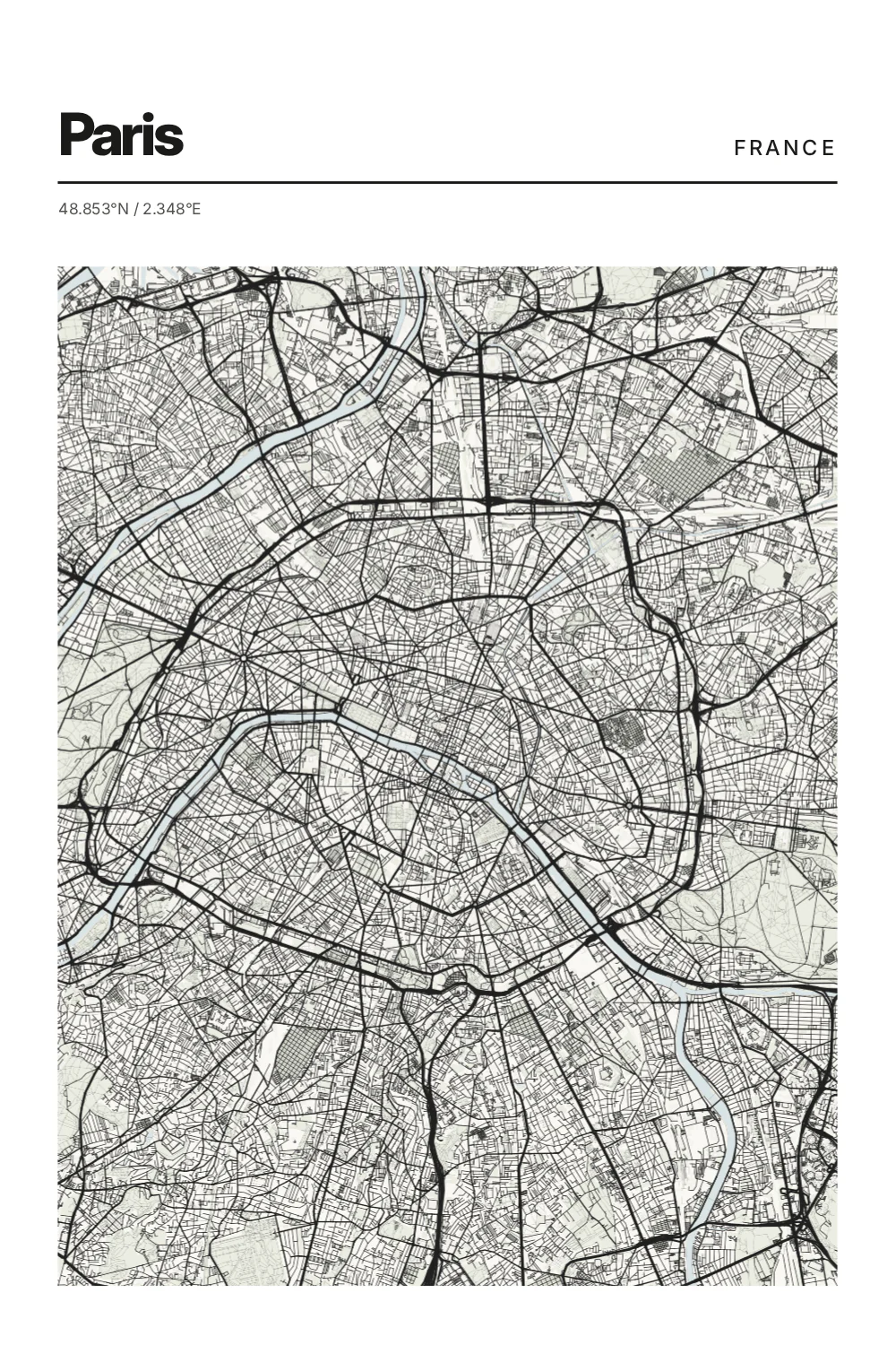 Œuvre cartographique de Paris au format portrait