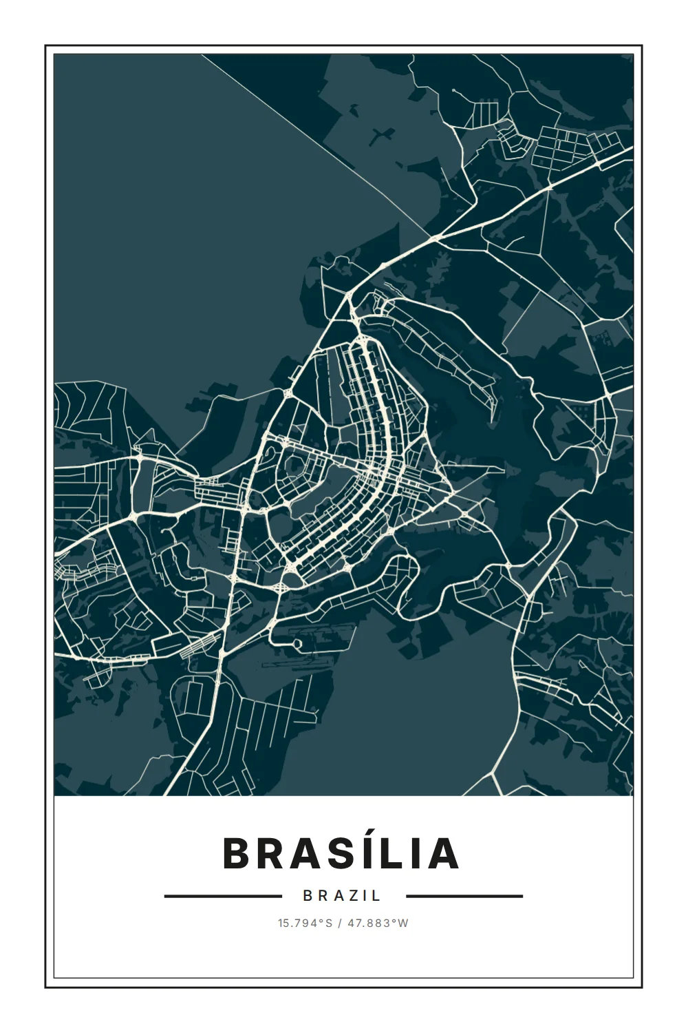 Brasília dans le style cartographique Solarisé
