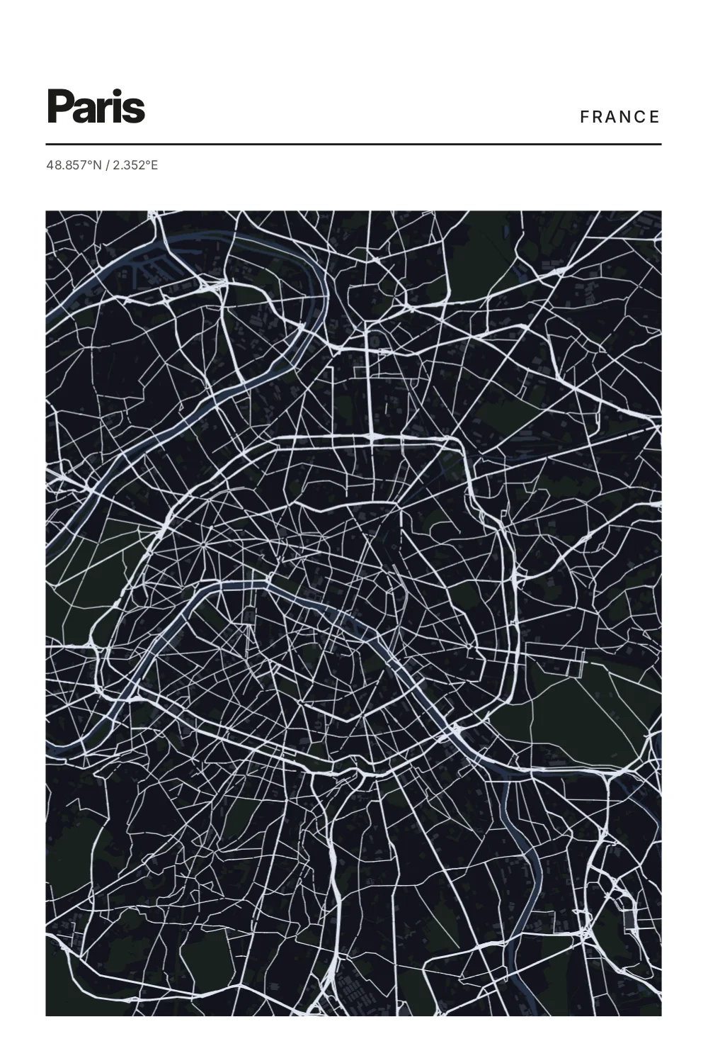 Paris dans le style cartographique Nuit
